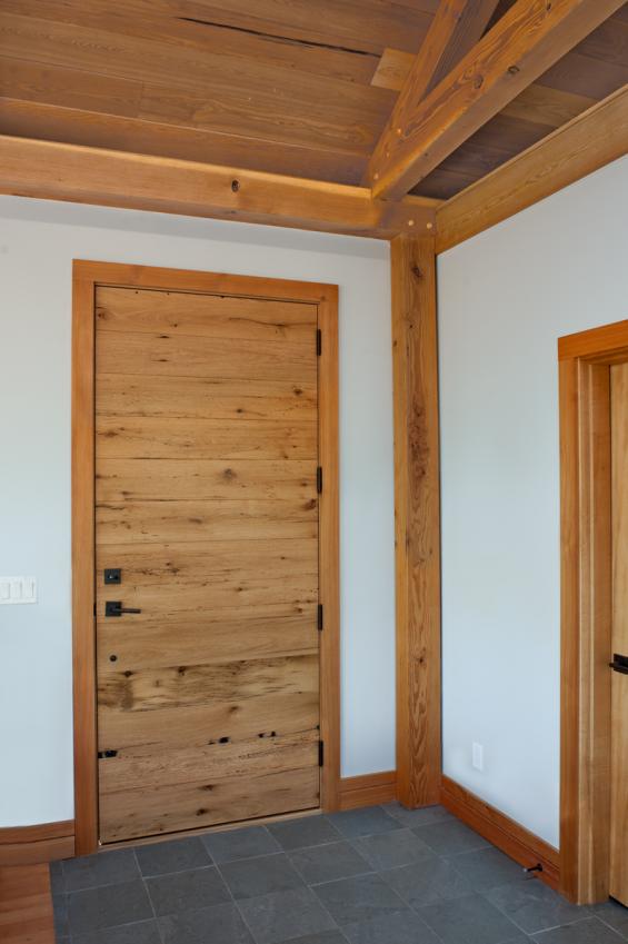 Pioneer Millworks American Gothic Mixed Oak reclaimed wood door. Photo by Loren Nelson. 