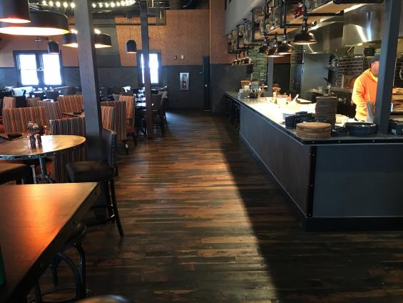 Pioneer Millworks Black & Tan, 50/50 with a custom charcoal finish in the grill at the Craftsman Inn and Suites, Syracuse, NY