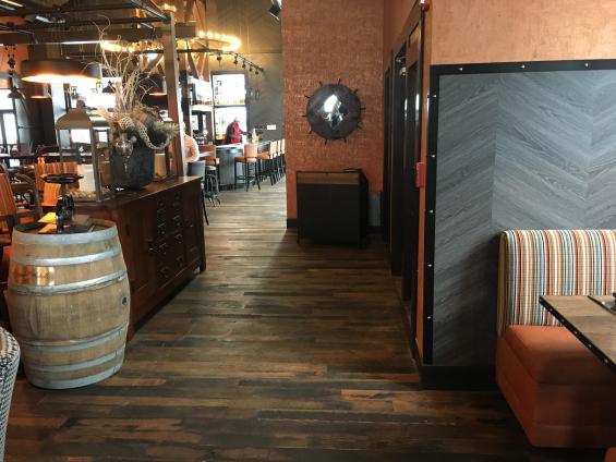 Pioneer Millworks Black & Tan, 50/50 with a custom charcoal finish in the grill at the Craftsman Inn and Suites, Syracuse, NY