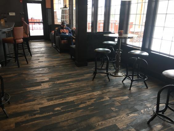 Pioneer Millworks Black & Tan, 50/50 with a custom charcoal finish in the grill at the Craftsman Inn and Suites, Syracuse, NY