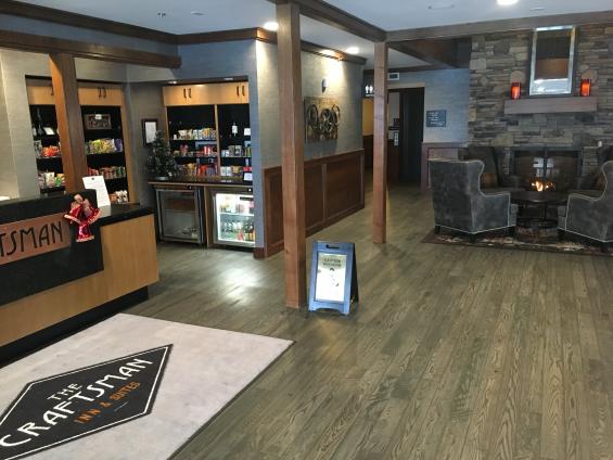 Pioneer Millworks Black & Tan, Tan with a custom charcoal finish in the grill at the Craftsman Inn and Suites, Syracuse, NY