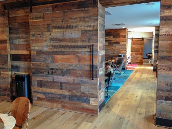 Pioneer Millworks American Prairie Brown Board used as interior paneling in a Brooklyn, NY aparement building.