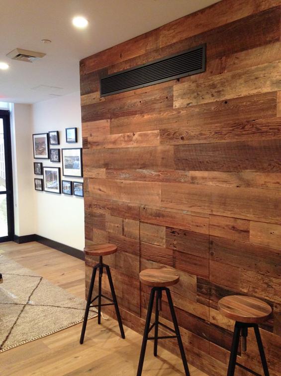 Pioneer Millworks American Prairie Brown Board used as interior paneling in a Brooklyn, NY aparement building.