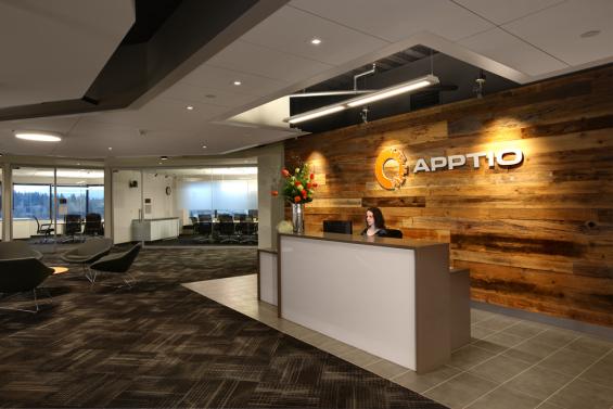 This office for technology company in Bellavue, Washington features Pioneer Millworks reclaimed barn wood paneling, American Prairie Taphouse. Photos by Cleary OFarrell Photography.