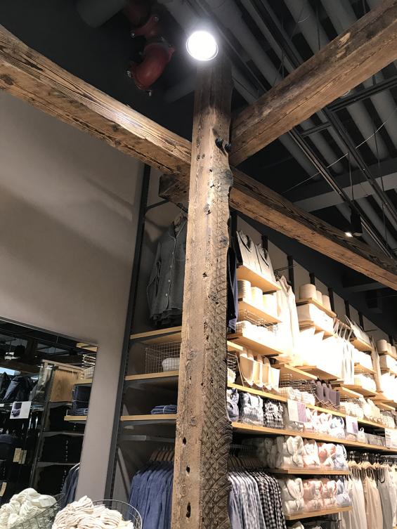 Pioneer Millworks Reclaimed Timbers in Muji, Hudson Yards NYC