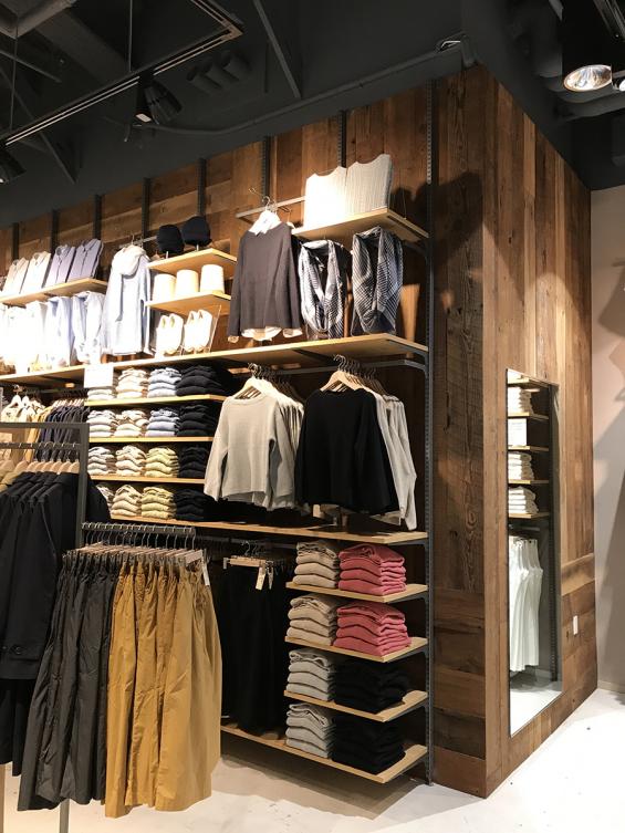 Pioneer Millworks Reclaimed Timbers and American Prairie Brownboard Paneling in Muji, Hudson Yards NYC