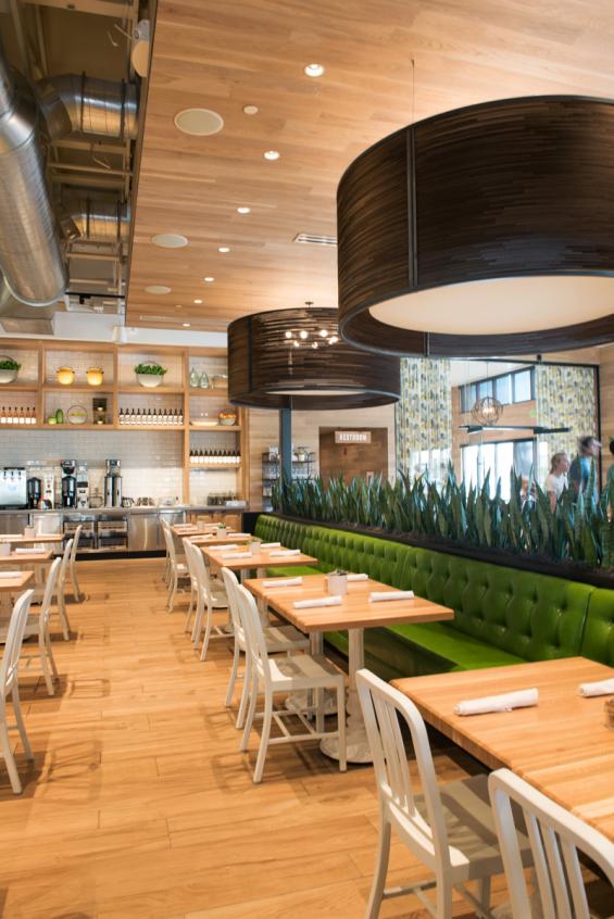 Pioneer Millworks Modern Farmhouse Clean White Oak paneling in True Foods Kitchen, Jacksonville, Florida