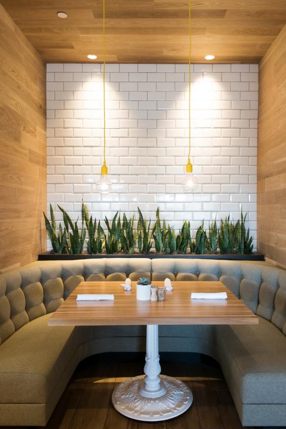 Pioneer Millworks Modern Farmhouse Clean White Oak paneling in True Foods Kitchen, Jacksonville, Florida