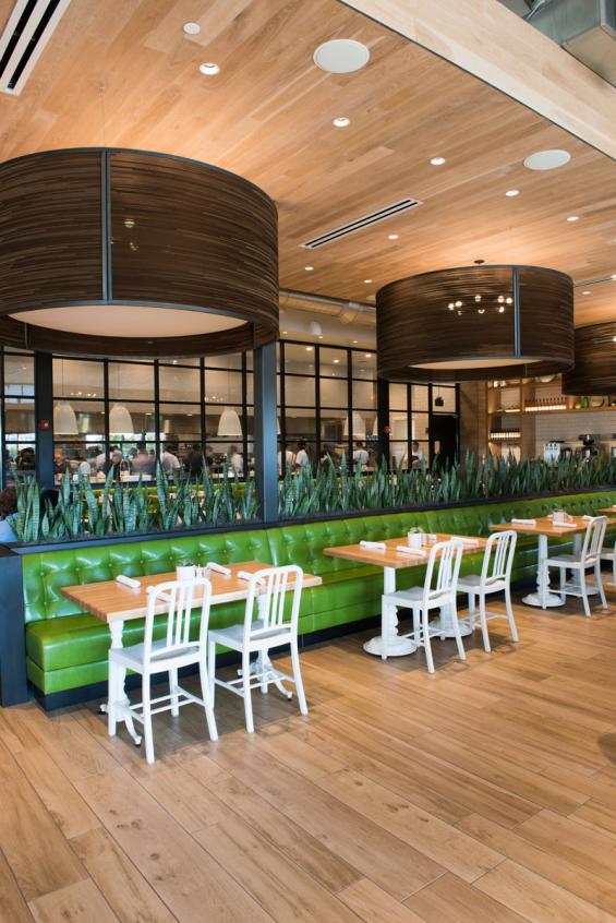 Pioneer Millworks Modern Farmhouse Clean White Oak paneling in True Foods Kitchen, Jacksonville, Florida