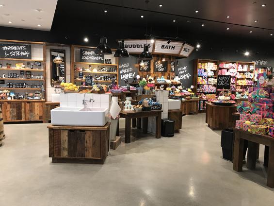 Pioneer Millworks American Prairie Brown Board in LUSH retail store in Natick, MA.