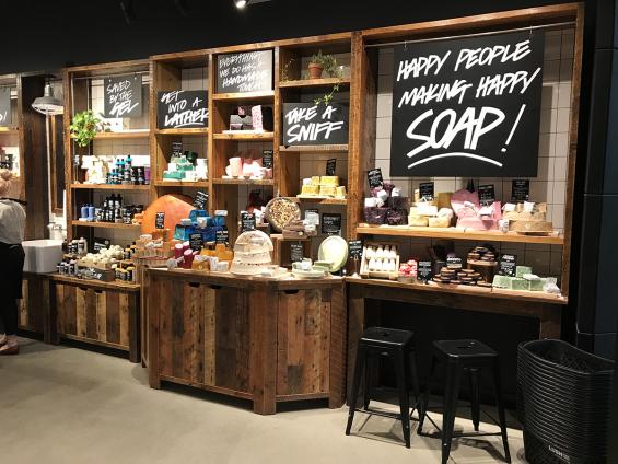 Pioneer Millworks American Prairie Brown Board in LUSH retail store in Natick, MA.