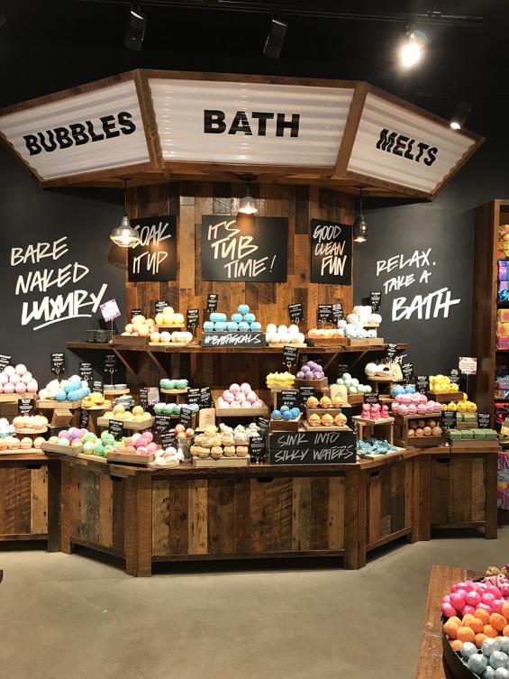 Pioneer Millworks American Prairie Brown Board in LUSH retail store in Natick, MA.