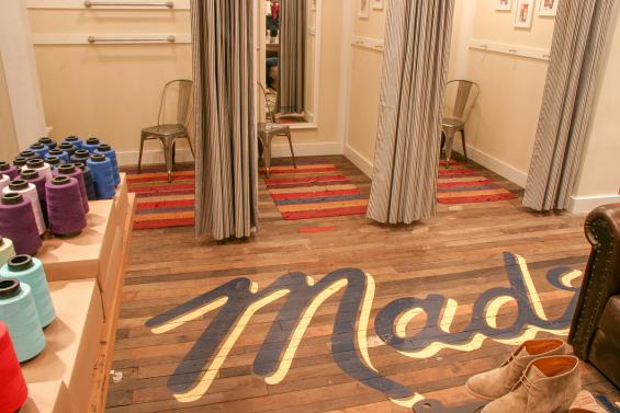 Pioneer Millworks Original Foundry Maple used as flooring in the Madewell store, Seattle, Washington.