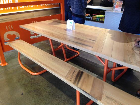 Pioneer Millworks Maraschino Cherry Vat Stock wall paneling and tabletops.