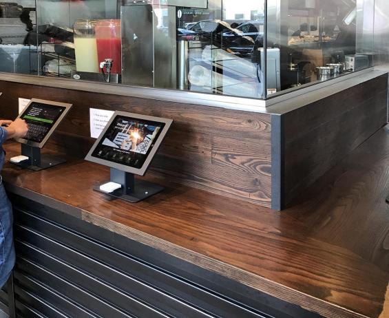  Pioneer Millworks American Gothic Chestnut Countertop with a custom finish. Shake Shack, NYC