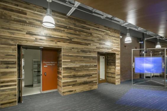 Pioneer Millworks reclaimed wood--Mixed Oak--Settlers' Plank--Reclaimed wood wall paneling used in higher education