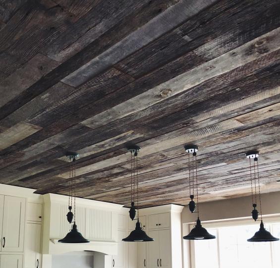 Pioneer Millworks reclaimed wood--Weathered Grey Ceiling