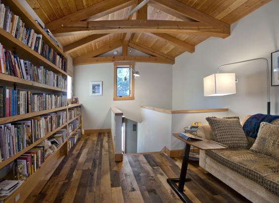 Pioneer Millworks reclaimed wood--Mixed Hardwoods--Setters' Plank--reclaimed wood floor in a private office