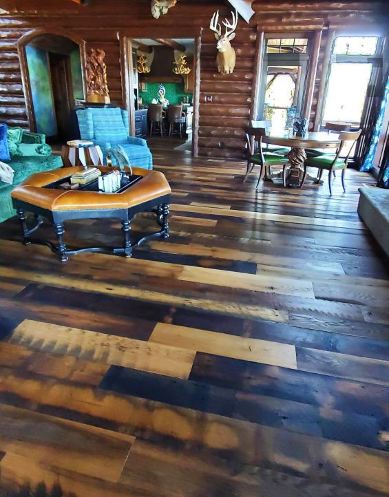 Pioneer Millworks Settlers' Plank Oak flooring with Pure finish applied.