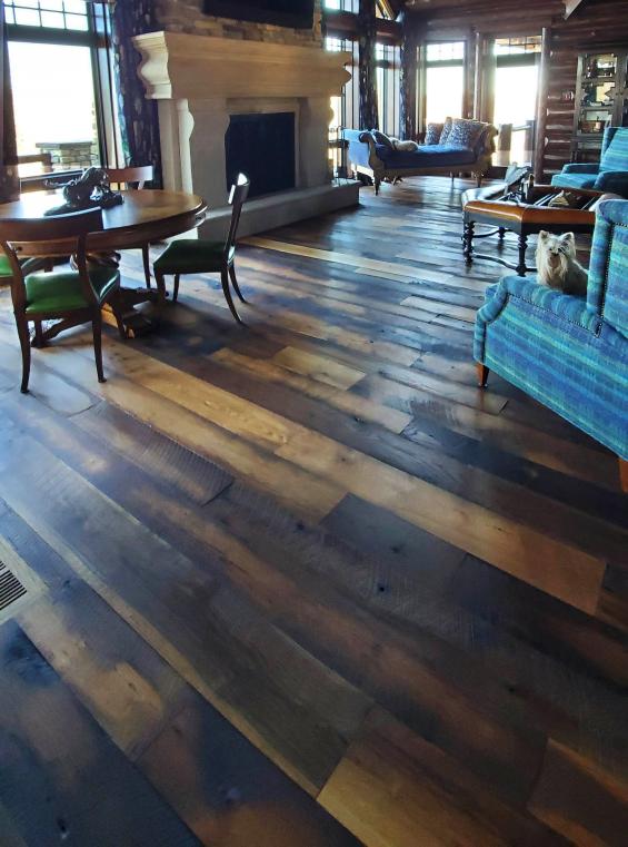 Pioneer Millworks Settlers' Plank Oak flooring with Pure finish applied.