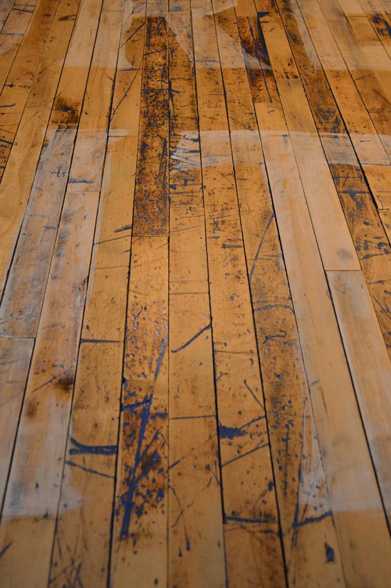 Pioneer Millworks reclaimed Foundry Maple Painted & Sanded in blue featured on this accent wall for MOD Pizza in Oregon City, OR.