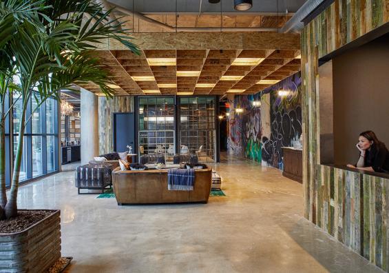 Pioneer Millworks Foundry Maple Painted & Sanded in Green featured on this accent wall in a private office in CT