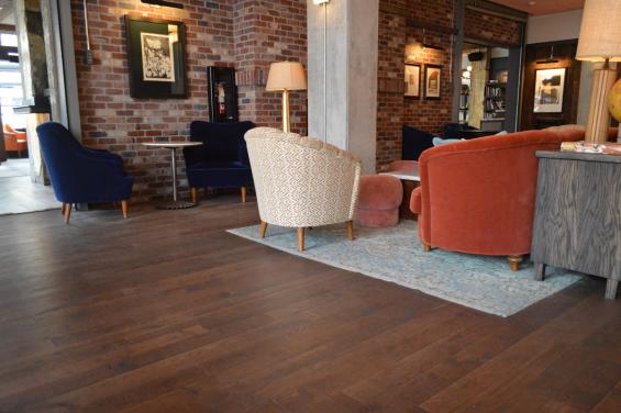 The Hoxton Hotel in Portland, OR featuring our Black and Tan, Oak in a custom finish.