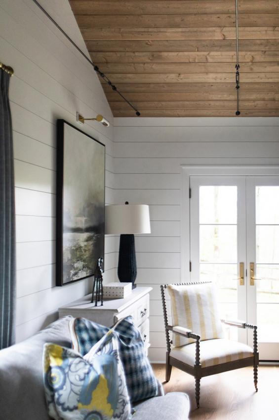 Pioneer Millworks Larch Unfinished Shiplap, finished on-site, on the ceilings in a Private Residence in Hunting Valley, OH. Photo © Photo © Laura Yeager Smith Home & Design + Addison Jones