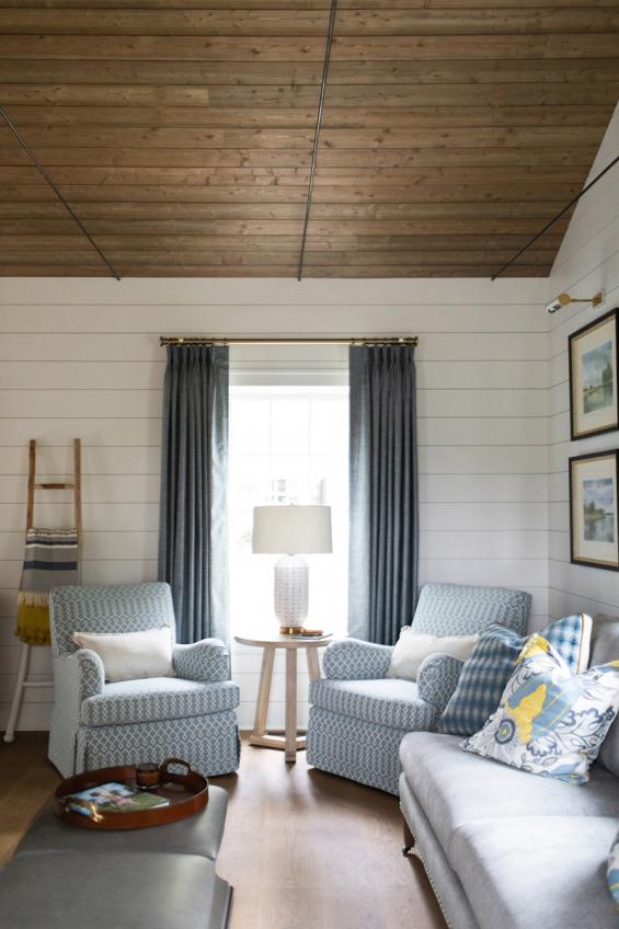 Pioneer Millworks Larch Unfinished Shiplap, finished on-site, on the ceilings in a Private Residence in Hunting Valley, OH. Photo © Photo © Laura Yeager Smith Home & Design + Addison Jones