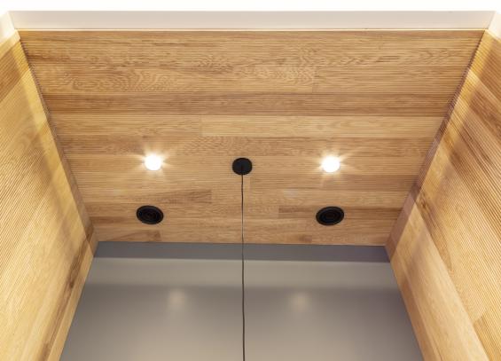 Modern Farmhouse Clean Ash, Raked in seating areas throughout a bank in Fayetteville, NY. Photography © Matt Whittmeyer