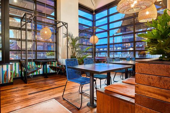 Pioneer Millworks Settlers' Plank Mixed Oak flooring in La Famosa Restaurant in Washington D.C. © Kristopher Ilich Photography