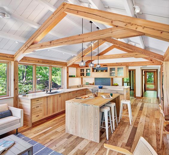 Pioneer Millworks American Gothic Chestnt Flooring and Heart Pine Timbers. Photo © Robert Gothard