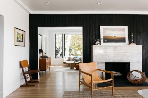 Pioneer Millworks Larch Deep Char wall paneling in a private residence in Los Angeles, CA.