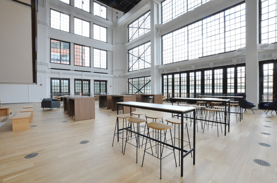 Pioneer Millworks Modern Farmhouse Casual White Oak flooring in The Assembly, Pittsburgh, PA. ©Trisha Steffy Creative Studio