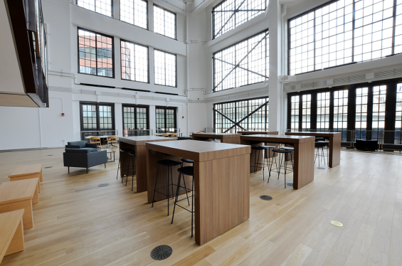 Pioneer Millworks Modern Farmhouse Casual White Oak flooring in The Assembly, Pittsburgh, PA. ©Trisha Steffy Creative Studio