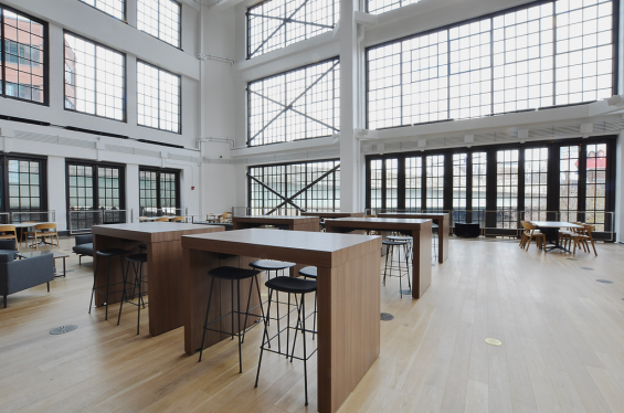 Pioneer Millworks Modern Farmhouse Casual White Oak flooring in The Assembly, Pittsburgh, PA. ©Trisha Steffy Creative Studio