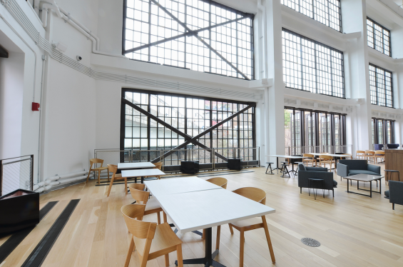 Pioneer Millworks Modern Farmhouse Casual White Oak flooring in The Assembly, Pittsburgh, PA. ©Trisha Steffy Creative Studio