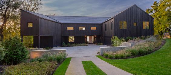 Private Residence in the Finger Lakes Region of New York featuring Pioneer Millworks Accoya Siding in Black and Sand