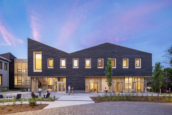 Pioneer Millworks Accoya Sand Siding and American Gothic Reclaimed White Oak Flooring in the Davis Center at Williams College. Photo by Albert Vecerka/Esto