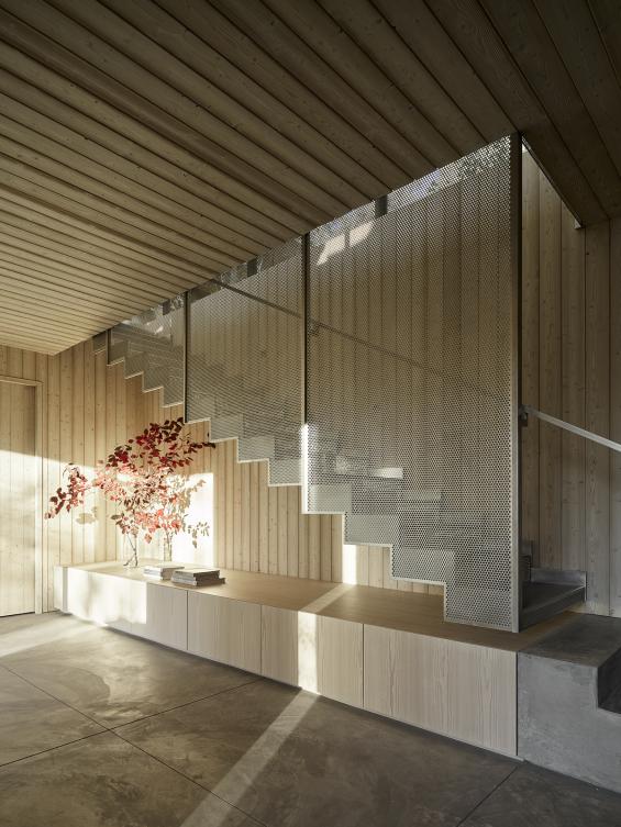 Pioneer Millworks Larch Scandi Paneling and Siding, and Accoya Scandi Paneling in bathroom. Photos ny Matt Millman.