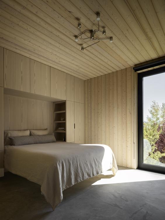 Pioneer Millworks Larch Scandi Paneling and Siding, and Accoya Scandi Paneling in bathroom. Photos ny Matt Millman.