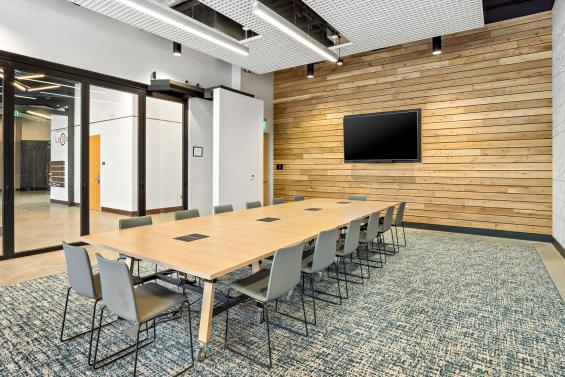 Pioneer Millworks American Gothic Ash with Pure Finish Paneling in The Stations at LoSo Charlotte, NC. Photo by VISIO Photography.