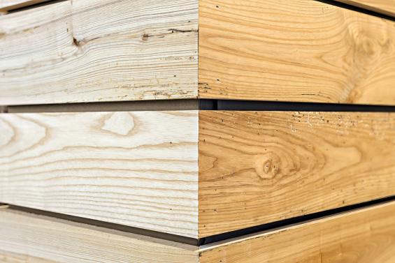 Pioneer Millworks American Gothic Ash with Pure Finish Paneling in The Stations at LoSo Charlotte, NC. Photo by VISIO Photography.