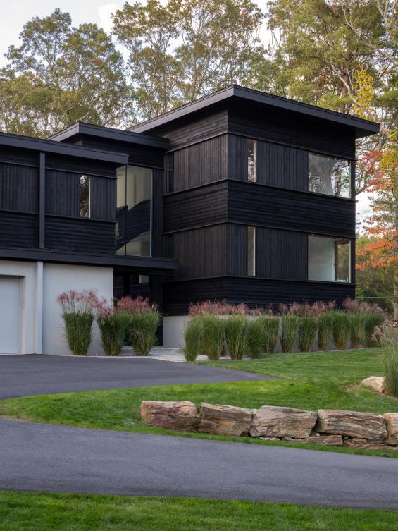Pioneer Millworks Shou Sugi Ban Larch Carbon Siding on Residence in CT. Photos by Kevin Kraut