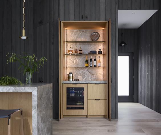 Pioneer Millworks Douglas fir Charcoal and Douglas Fir Scandi wood paneling and T&G. © Kendall McCaugherty