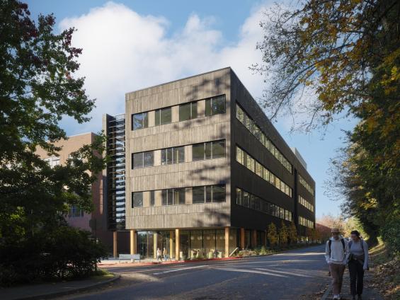 Pioneer Millworks Accoya Carbon Shou Sugi Ban wood siding on Kaiser Borsari Hall at Western Washington University in Bellingham, WA. Photos by: Kevin Scott
