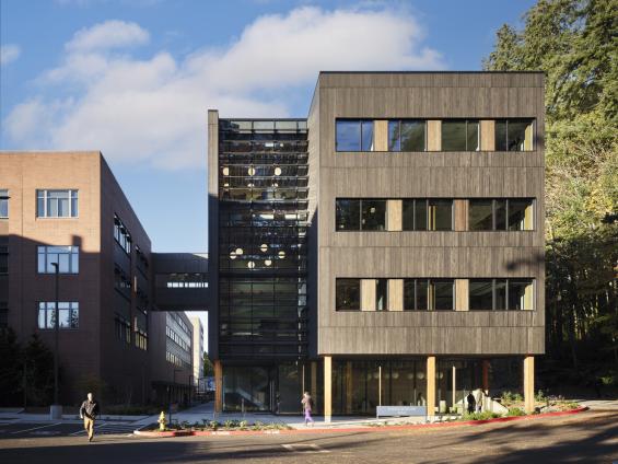 Pioneer Millworks Accoya Carbon Shou Sugi Ban wood siding on Kaiser Borsari Hall at Western Washington University in Bellingham, WA. Photos by: Kevin Scott