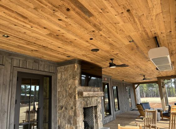 Pioneer Millworks Farmed Board Siding, and Modern Farmhouse White Oak Flooring in 5% White at Pinehurst #10 Proshop