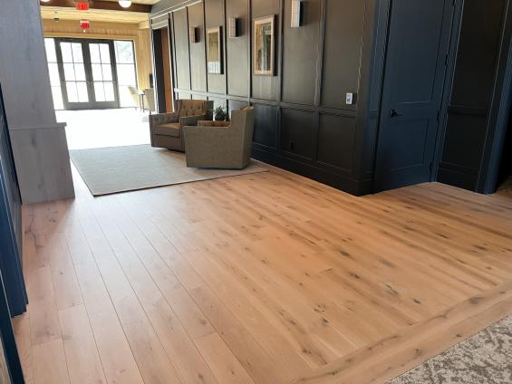 Pioneer Millworks Farmed Board Siding, and Modern Farmhouse White Oak Flooring in 5% White at Pinehurst #10 Proshop