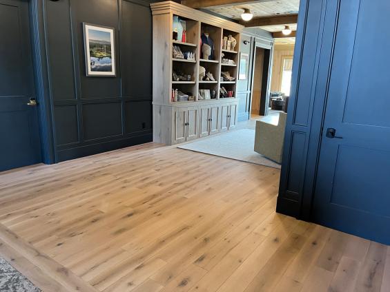 Pioneer Millworks Farmed Board Siding, and Modern Farmhouse White Oak Flooring in 5% White at Pinehurst #10 Proshop